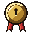 Brass keyhole medal with red ribbons